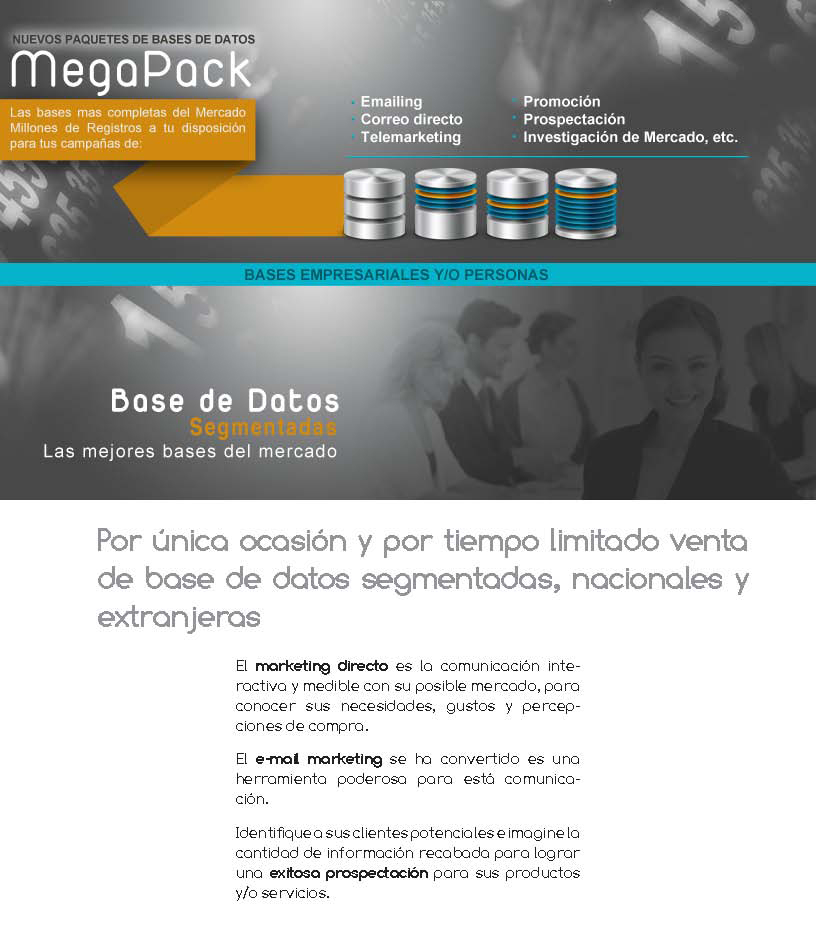 Venta de bases de datos segmentadas, nacionales y extrangeras